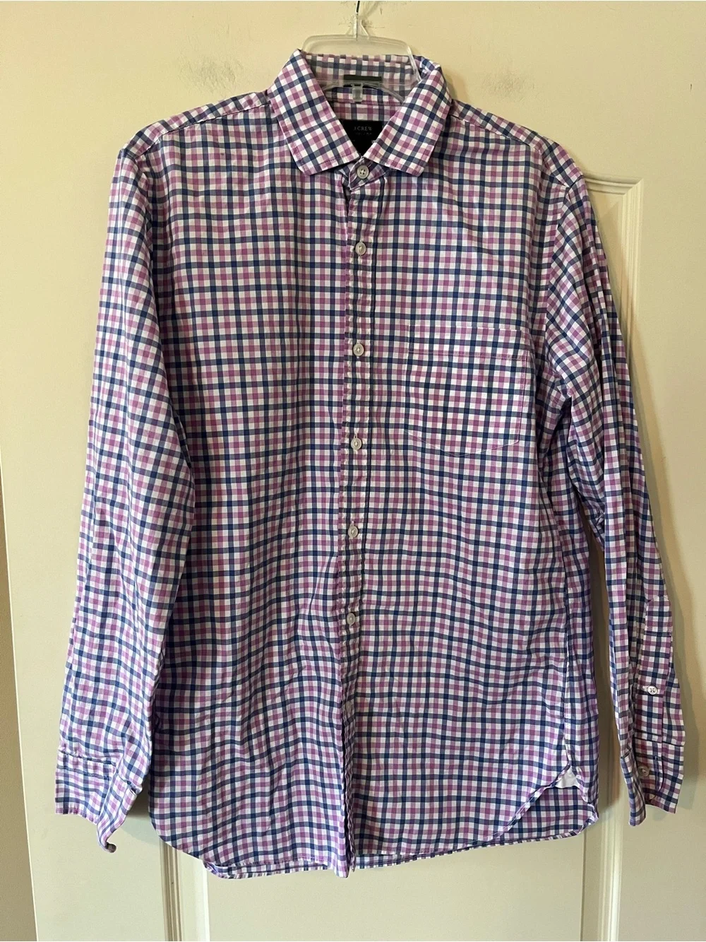 J. Crew Men's Check Button-Down Shirt - Purple & Blue Plaid Size Medium